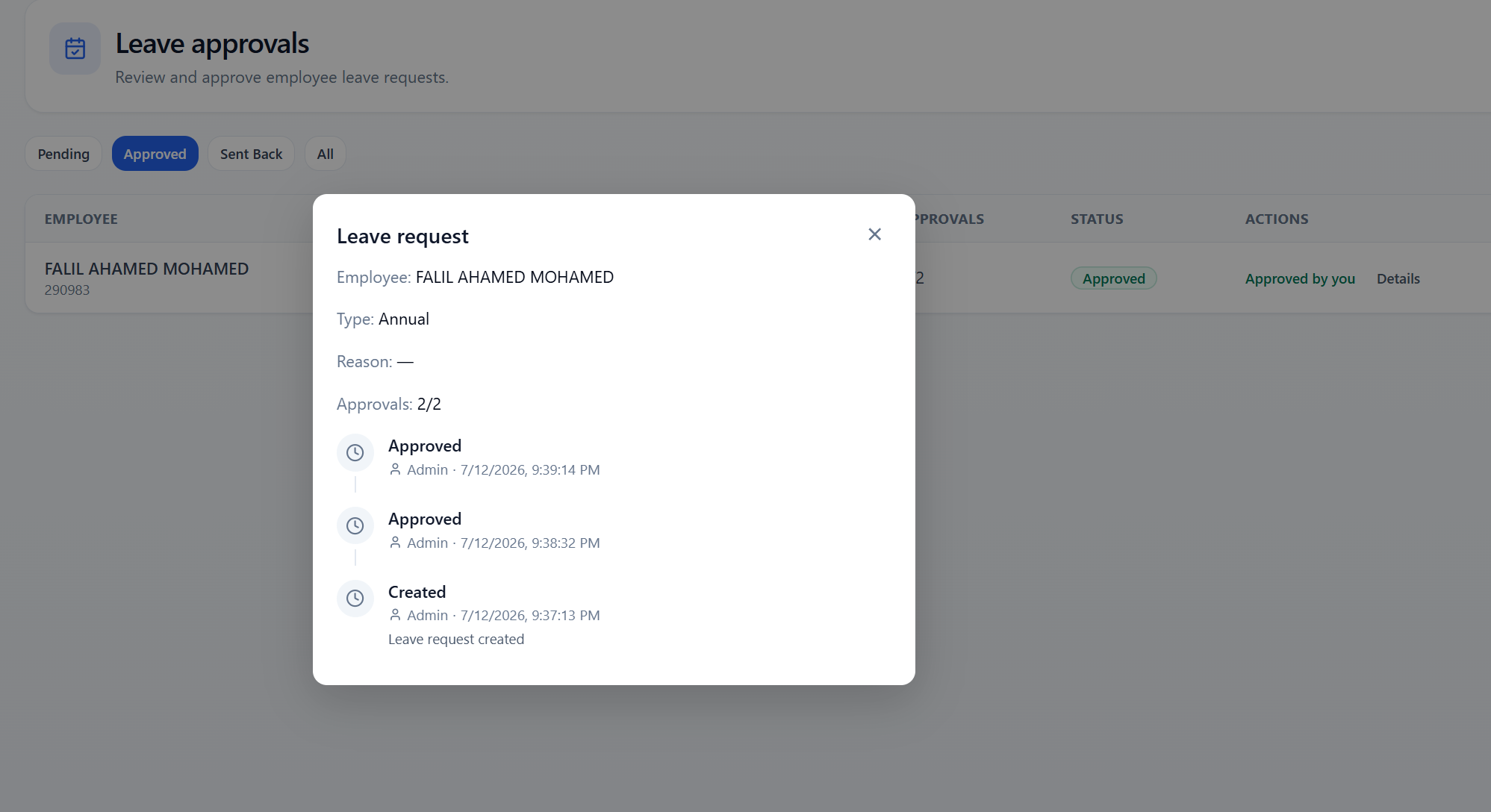 Vacation leave workflow